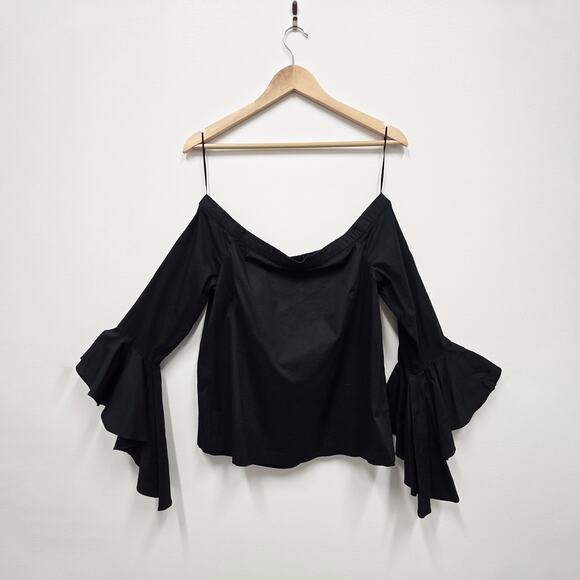 1. STATE Black Off the Shoulder Bell Sleeve Blouse Size M Flowy Boho Chic - Picture 2 of 7